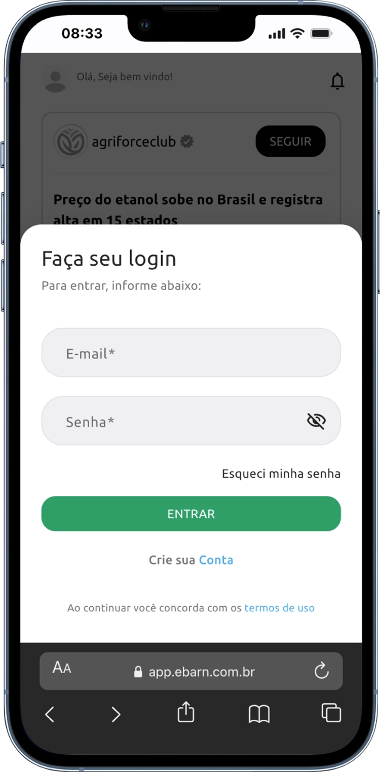 Acessar e se cadastrar no aplicativo do eBarn